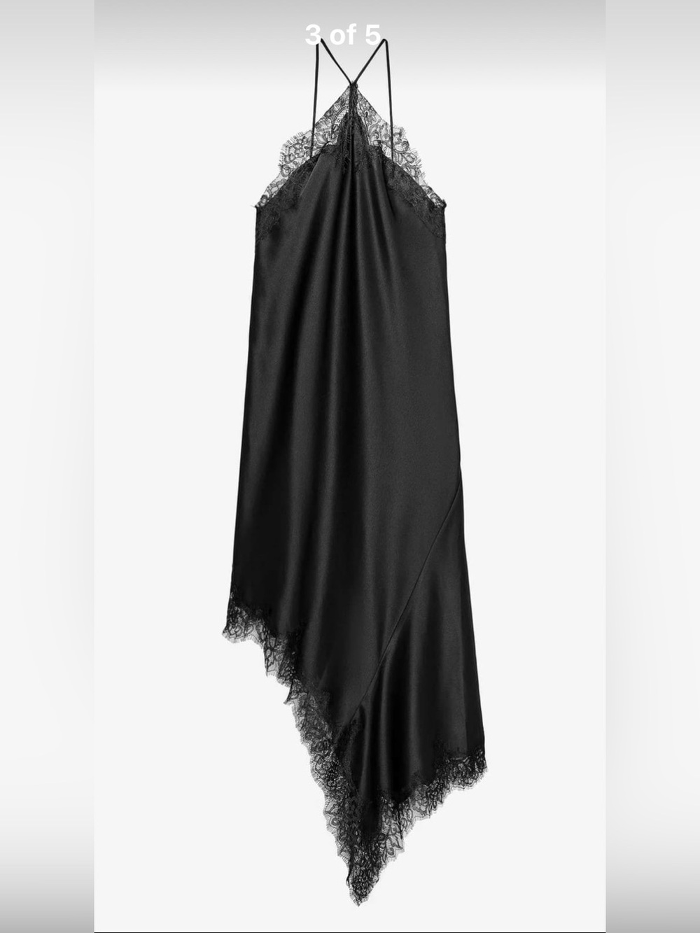 ZARA NEW WOMAN HALTER ASYMMETRIC ZW COLL. SATIN LACE DRESS BLACK 5919/201/800 - Picture 4 of 16